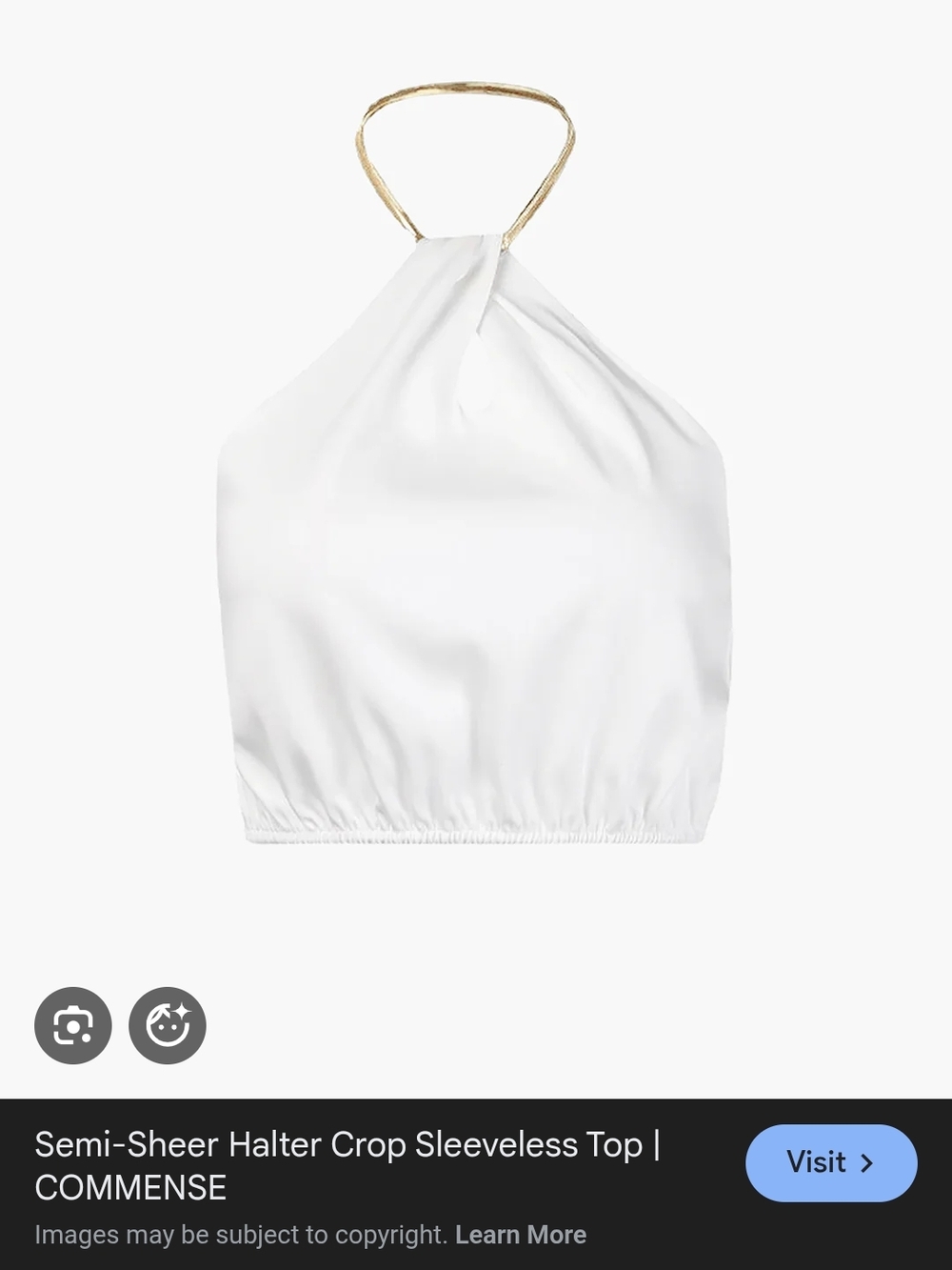 Commense White Halter Crop Top with Gold Neck Strap